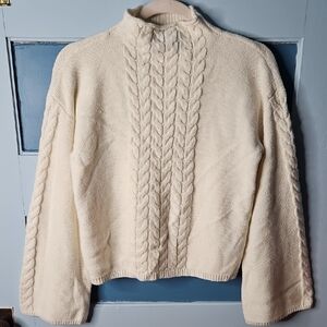 Calvin Klein Jeans Off White Cable Knit Sweater With Wide Sleeves